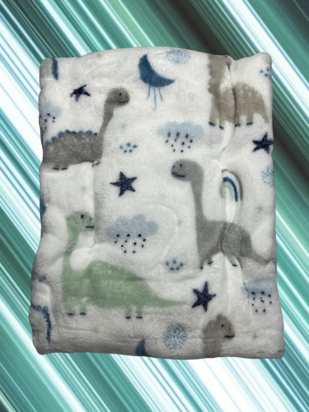 NWT Dinosaurs Dinosaur Plush Baby Blanket Animal Print Rainbow Moon Stars Clouds